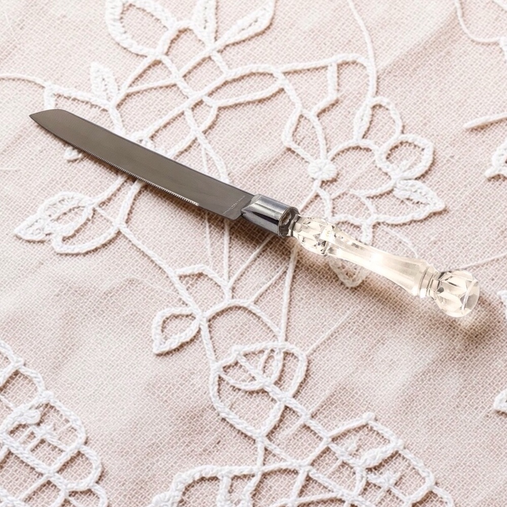 Wedding Cake Knife 13” Stainless Steel Silver Clear Acrylic Handle